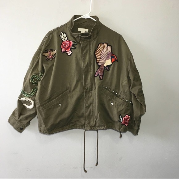 H&M Floral Bird Patch Cotton Green Jacket XS - Picture 3 of 9